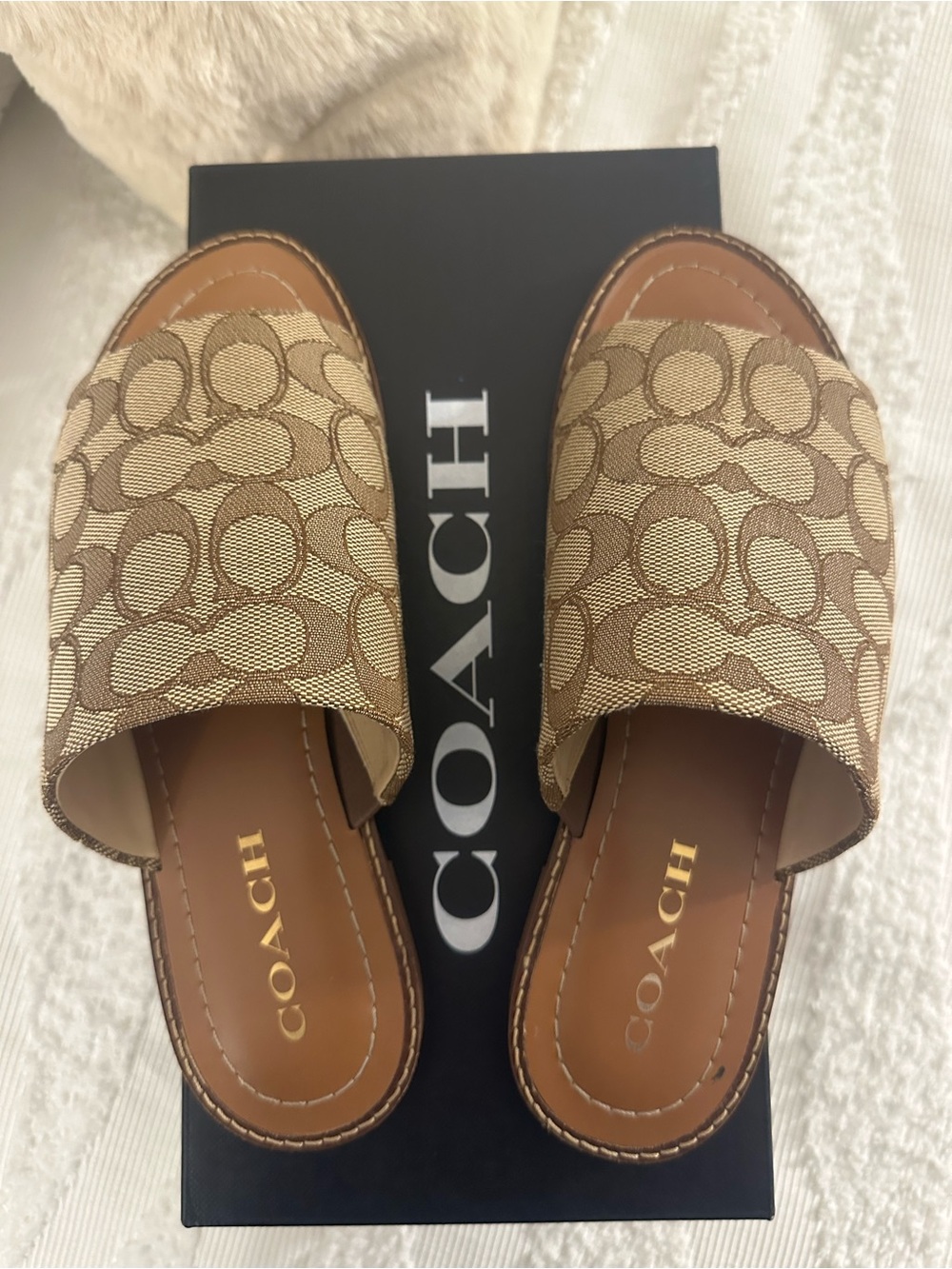 Coach Tan Signature Canvas Slide Sandals